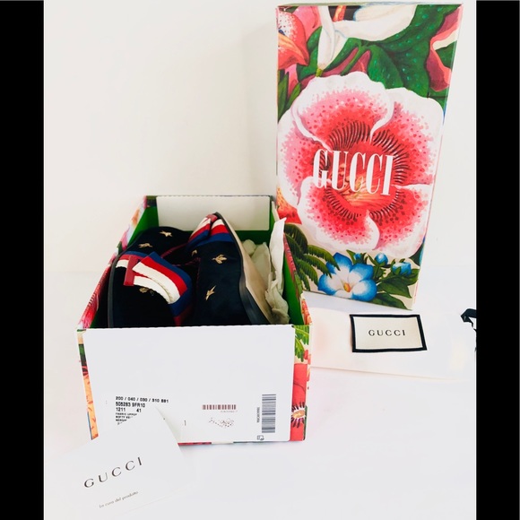 GUCCI Sylvie Bee Velvet Bow Ballet Flat Loafer - Picture 2 of 13